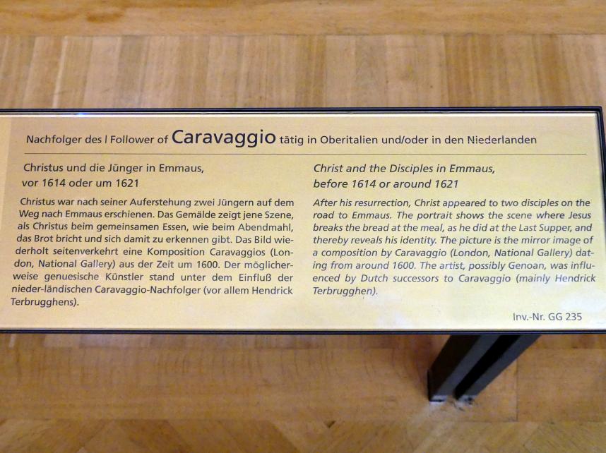 Michelangelo Merisi da Caravaggio (Nachfolger) (1610), Christus und die Jünger in Emmaus, Wien, Kunsthistorisches Museum, Saal V, Undatiert, Bild 2/2