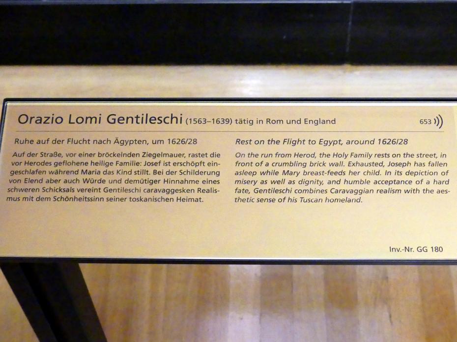 Orazio Gentileschi (1606–1632), Ruhe auf der Flucht nach Ägypten, Wien, Kunsthistorisches Museum, Saal V, um 1626–1628, Bild 2/2