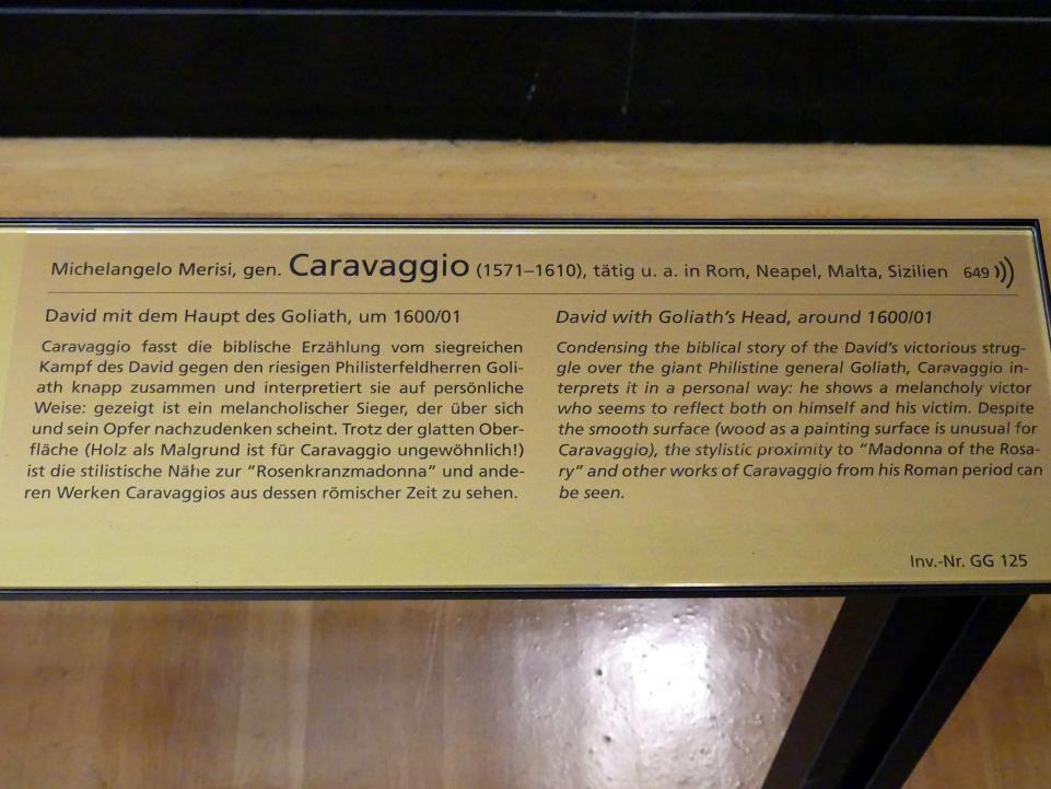 Michelangelo Merisi da Caravaggio (1594–1610), David mit dem Haupt des Goliath, Wien, Kunsthistorisches Museum, Saal V, um 1600–1601, Bild 2/2