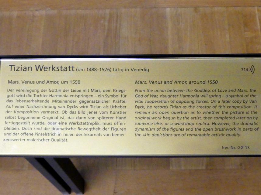 Tiziano Vecellio (Tizian) (Werkstatt) (1550), Mars, Venus und Amor, Wien, Kunsthistorisches Museum, Saal IV, um 1550, Bild 2/2