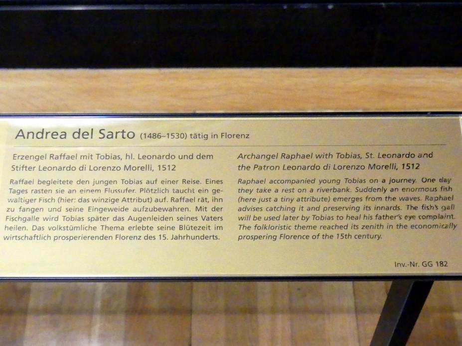 Andrea del Sarto (1512–1529), Erzengel Raffael mit Tobas, hl. Laurentius und dem Stifter Leonardo di Lorenzo Morelli, Wien, Kunsthistorisches Museum, Saal III, 1512, Bild 2/2