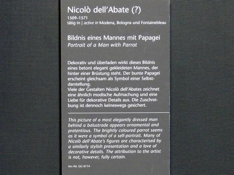 Nicolò dell’Abate (1532–1570), Bildnis eines Mannes mit Papagei, Wien, Kunsthistorisches Museum, Kabinett 3, Undatiert, Bild 2/2