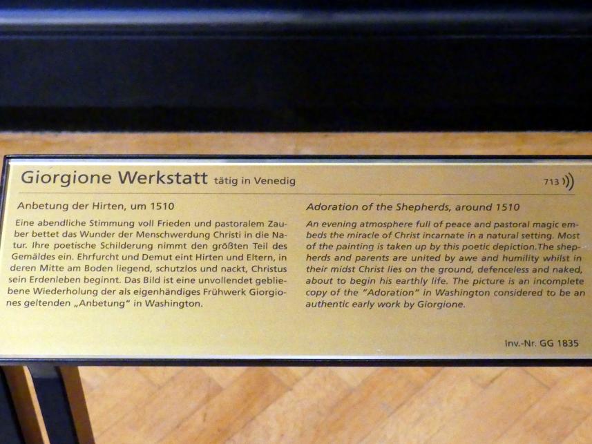 Giorgio da Castelfranco (Giorgione) (Werkstatt) (1510), Anbetung der Hirten, Wien, Kunsthistorisches Museum, Kabinett 4, um 1510, Bild 2/2