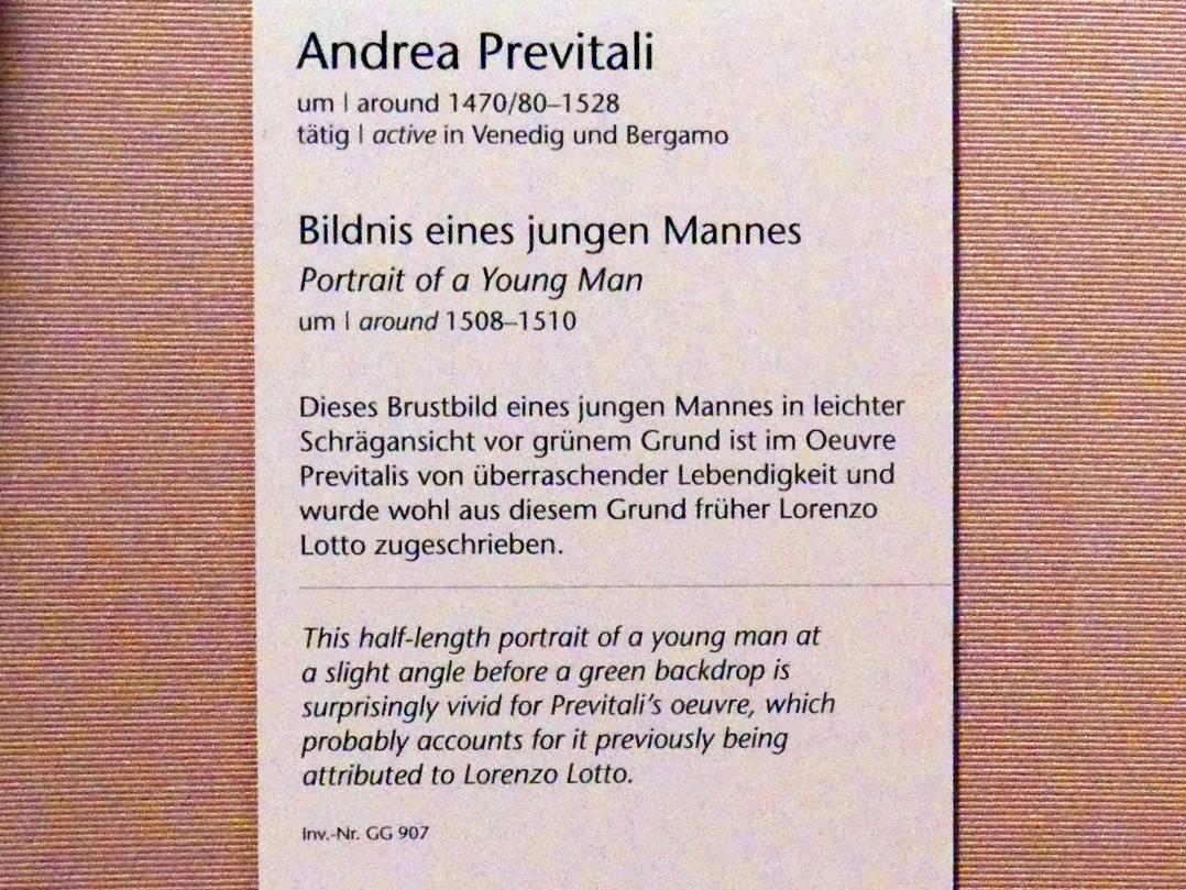 Andrea Previtali (1509–1510), Bildnis eines jungen Mannes, Wien, Kunsthistorisches Museum, Kabinett 5, um 1508–1510, Bild 2/2