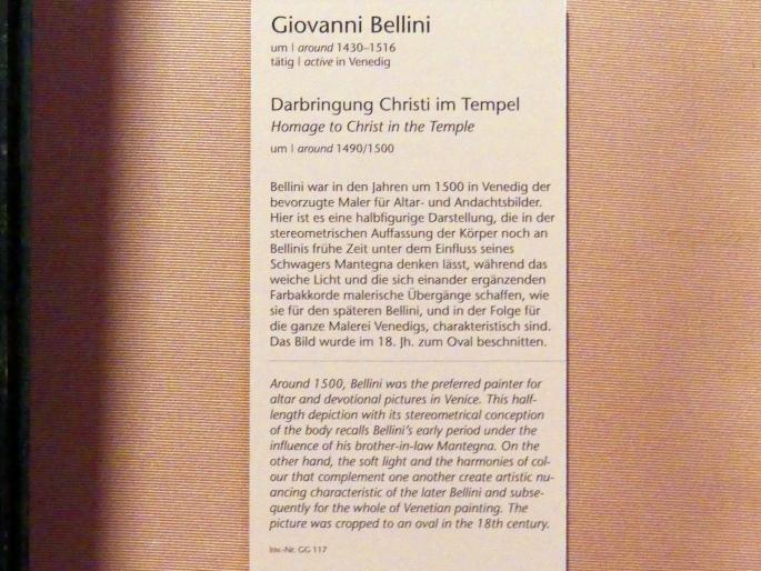 Giovanni Bellini (1452–1515), Darbringung Christi im Tempel, Wien, Kunsthistorisches Museum, Kabinett 5, um 1490–1500, Bild 2/2