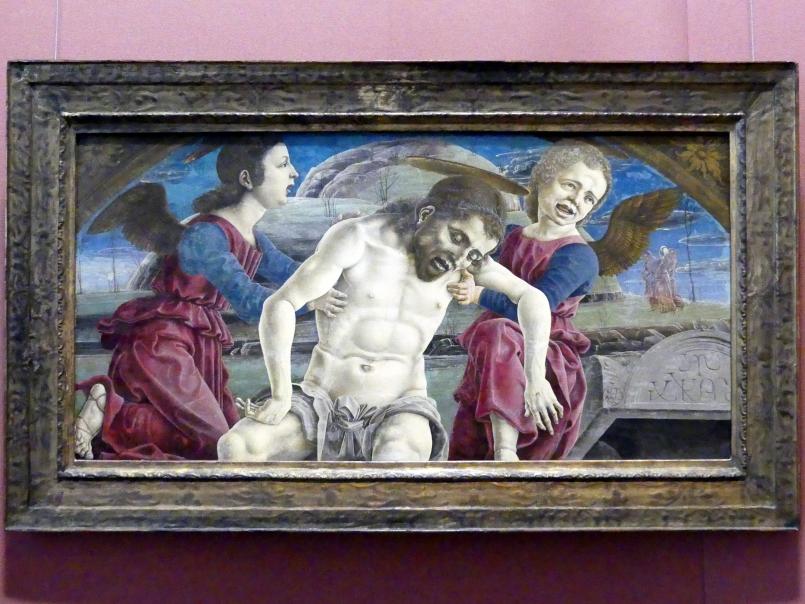 Cosmè (Cosimo) Tura (1457–1486), Leichnam Christi von Engeln gehalten, Wien, Kunsthistorisches Museum, Kabinett 5, um 1460–1470