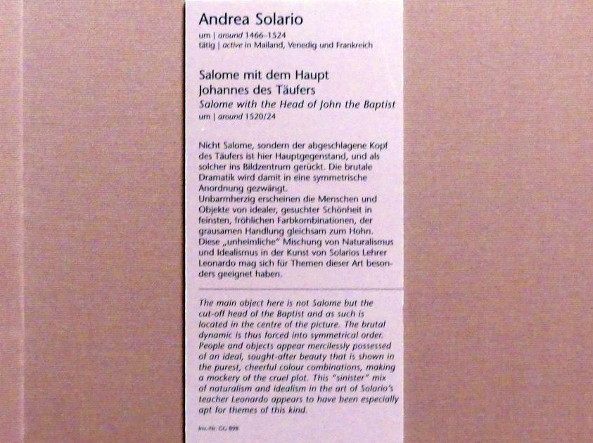 Andrea Solari: Salome mit dem Haupt Johannes des Täufers, um 1520 - 1524, Bild 2/2
