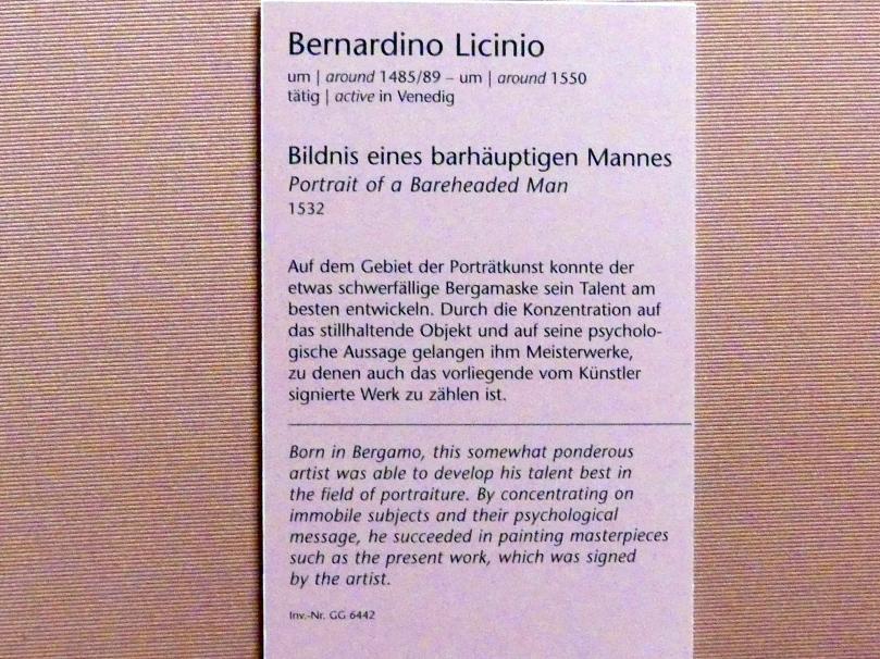 Bernardino Licinio (1530–1541), Bildnis eines barhäuptigen Mannes, Wien, Kunsthistorisches Museum, Kabinett 8, 1532, Bild 2/2