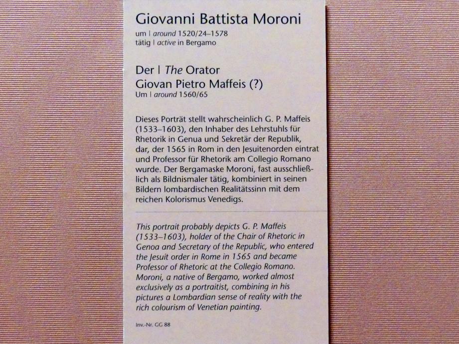 Giovanni Battista Moroni (1554–1565), Der Orator Giovan Pietro Maffeis (?), Wien, Kunsthistorisches Museum, Kabinett 8, um 1560–1565, Bild 2/2