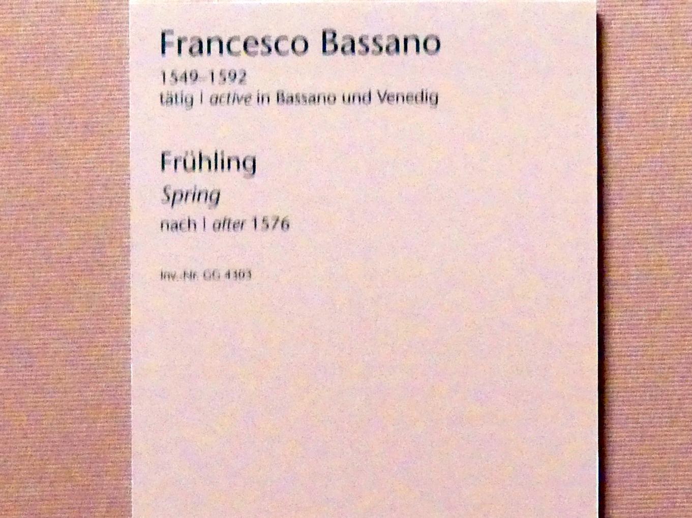 Francesco Bassano der Jüngere (1572–1582), Frühling, Wien, Kunsthistorisches Museum, Kabinett 9, nach 1576, Bild 2/2