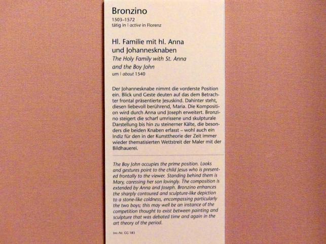 Agnolo di Cosimo di Mariano (Bronzino) (1526–1562), Heilige Familie mit hl. Anna und Johannesknaben, Wien, Kunsthistorisches Museum, Kabinett 9, um 1540, Bild 2/2