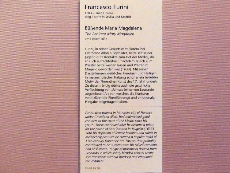 Francesco Furini (1634–1642), Büßende Maria Magdalena, Wien, Kunsthistorisches Museum, Kabinett 12, um 1634, Bild 2/2