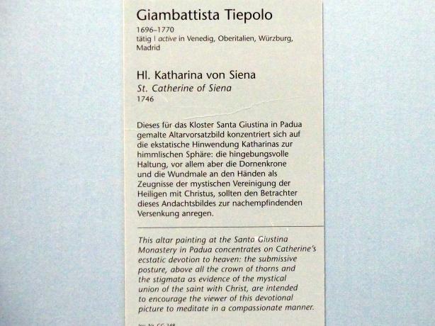 Giovanni Battista Tiepolo (1715–1785), Hl. Katharina von Siena, Padua, Benediktinerabtei Santa Giustina, jetzt Wien, Kunsthistorisches Museum, Kabinett 13, 1746, Bild 2/2