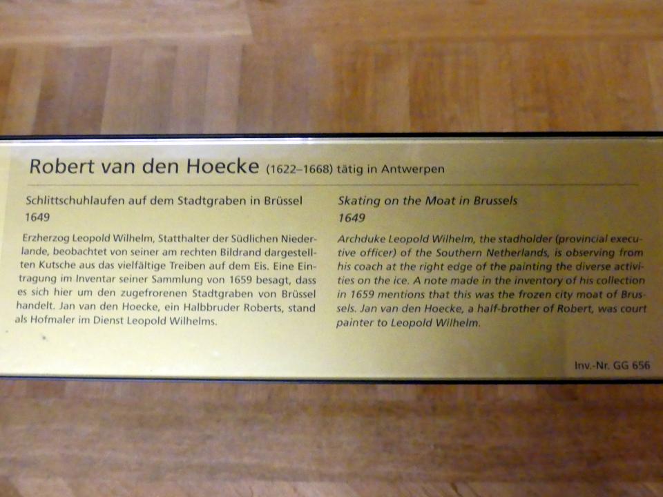 Robert van den Hoecke (1649), Schlittschuhlaufen auf dem Stadtgraben in Brüssel, Wien, Kunsthistorisches Museum, Saal XII, 1649, Bild 2/2