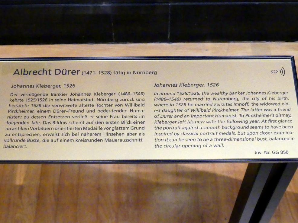 Albrecht Dürer (1490–1526), Johannes Kleberger, Wien, Kunsthistorisches Museum, Saal IX, 1526, Bild 2/2