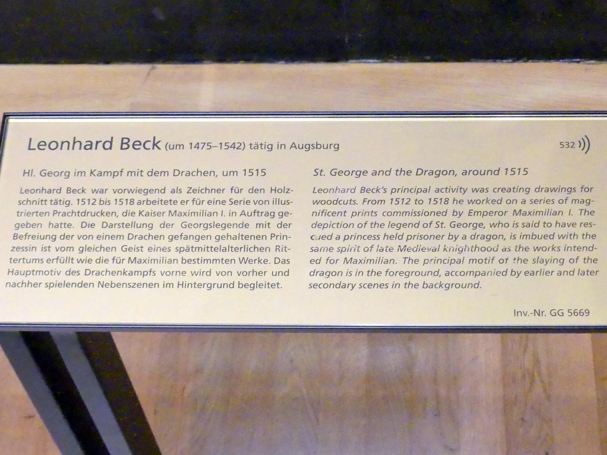 Leonhard Beck (1505–1520), Hl. Georg im Kampf mit dem Drachen, Wien, Kunsthistorisches Museum, Saal IX, um 1515, Bild 2/2