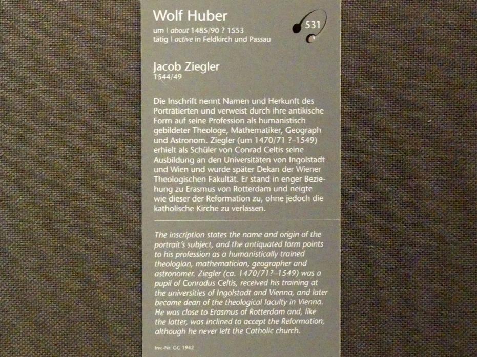 Wolf Huber (1519–1546), Jacob Ziegler, Wien, Kunsthistorisches Museum, Kabinett 14, 1544–1549, Bild 2/2