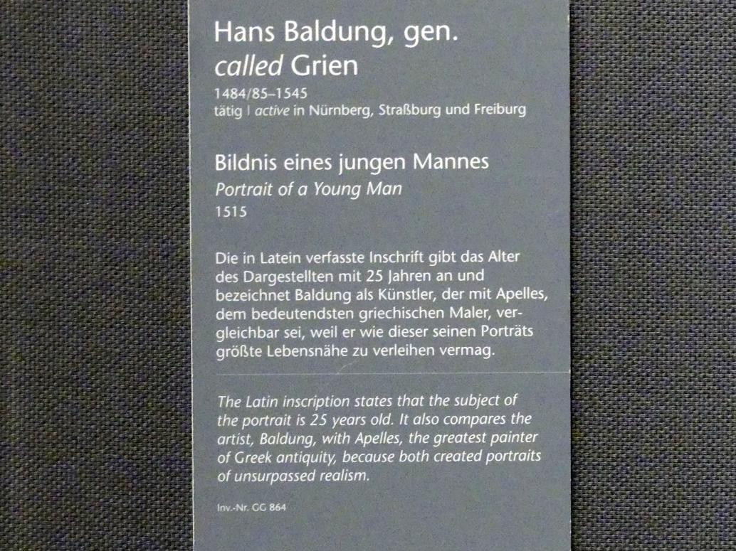 Hans Baldung Grien (1500–1544), Bildnis eines jungen Mannes, Wien, Kunsthistorisches Museum, Kabinett 14, 1515, Bild 2/2