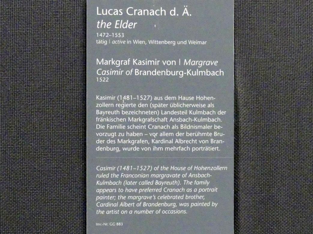 Lucas Cranach der Ältere (1502–1550), Markgraf Kasimir von Brandenburg-Kulmbach, Wien, Kunsthistorisches Museum, Kabinett 14, 1522, Bild 2/2