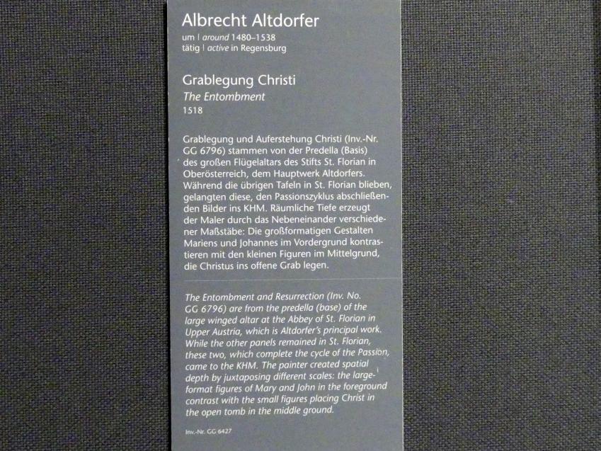 Albrecht Altdorfer (1507–1537), Grablegung Christi, St. Florian (Linz-Land), Augustiner-Chorherrenstift, jetzt Wien, Kunsthistorisches Museum, Kabinett 14, 1518, Bild 2/2
