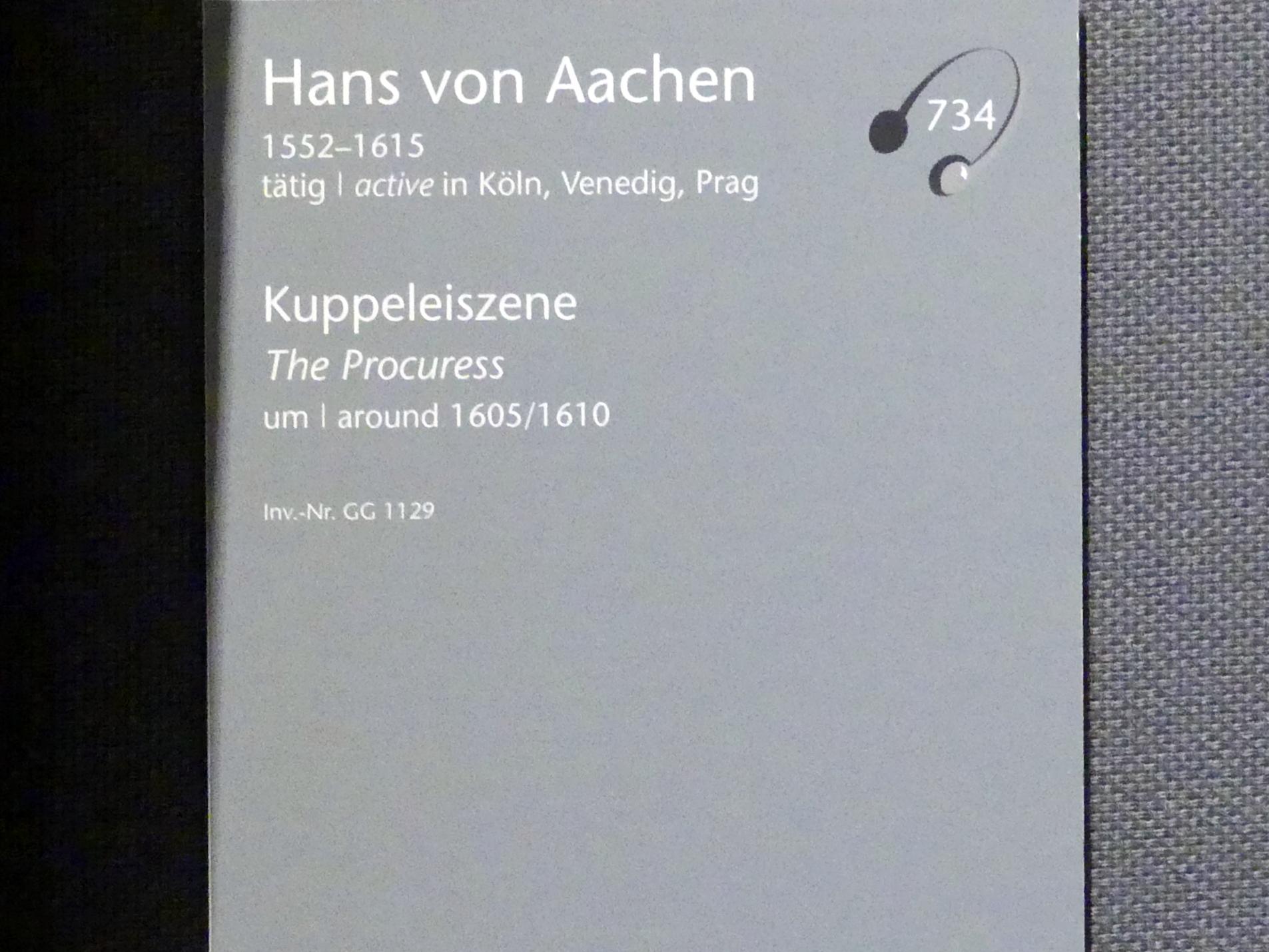 Hans von Aachen (1574–1615), Kuppeleiszene, Wien, Kunsthistorisches Museum, Kabinett 16, um 1605–1610, Bild 2/2