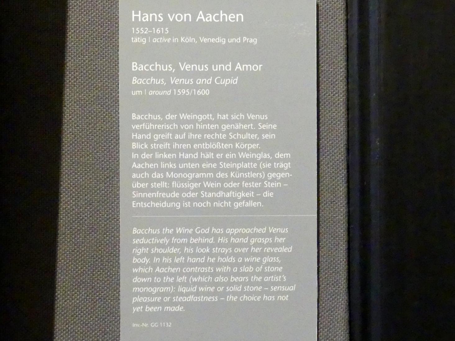 Hans von Aachen (1574–1615), Bacchus, Venus und Amor, Wien, Kunsthistorisches Museum, Kabinett 16, um 1595–1600, Bild 2/2