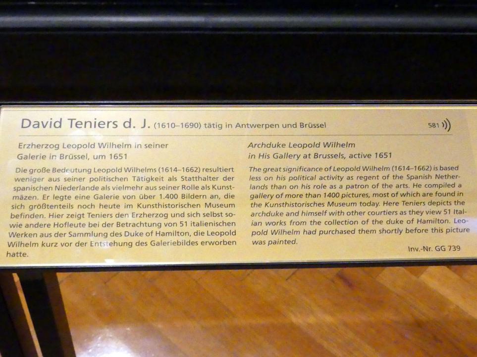David Teniers der Jüngere (1633–1682), Erzherzog Leopold Wilhelm in seiner Galerie in Brüssel, Wien, Kunsthistorisches Museum, Kabinett 17, 1652, Bild 2/2