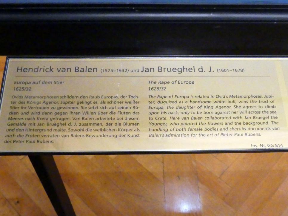 Hendrik van Balen der Ältere (1600–1628), Europa auf dem Stier, Wien, Kunsthistorisches Museum, Kabinett 17, 1625–1632, Bild 2/2