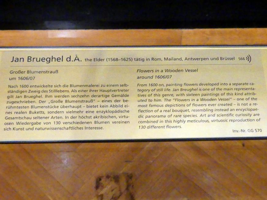 Jan Brueghel der Ältere (Samtbrueghel, Blumenbrueghel) (1593–1621), Großer Blumenstrauß, Wien, Kunsthistorisches Museum, Kabinett 17, um 1606–1607, Bild 2/2
