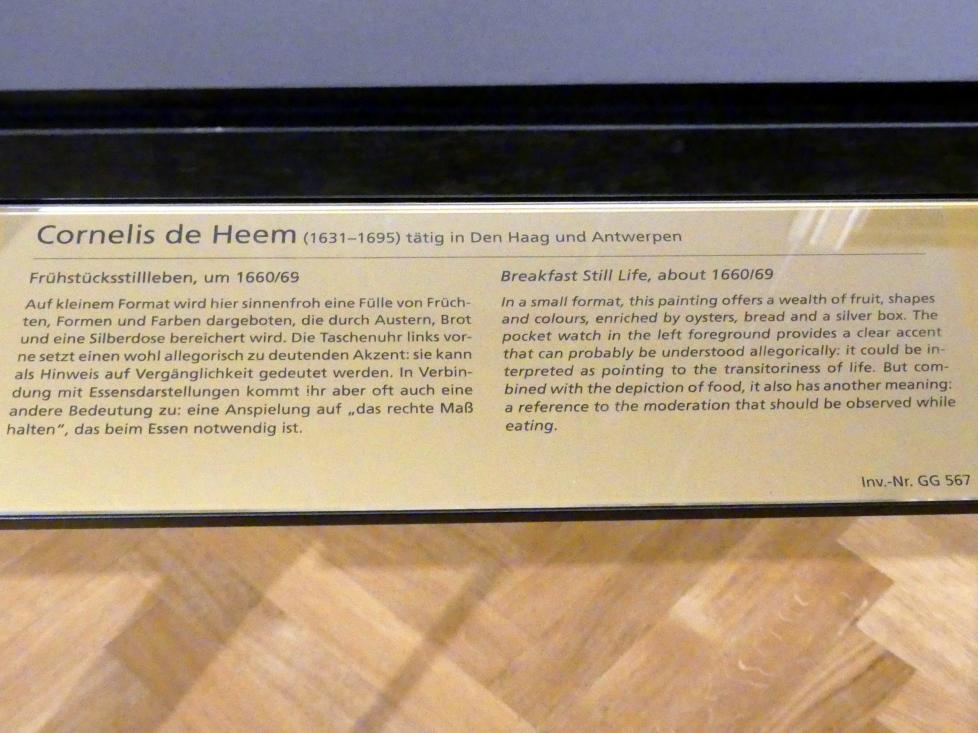 Cornelis de Heem (1657–1670), Frühstücksstillleben, Wien, Kunsthistorisches Museum, Kabinett 19, um 1660–1669, Bild 2/2