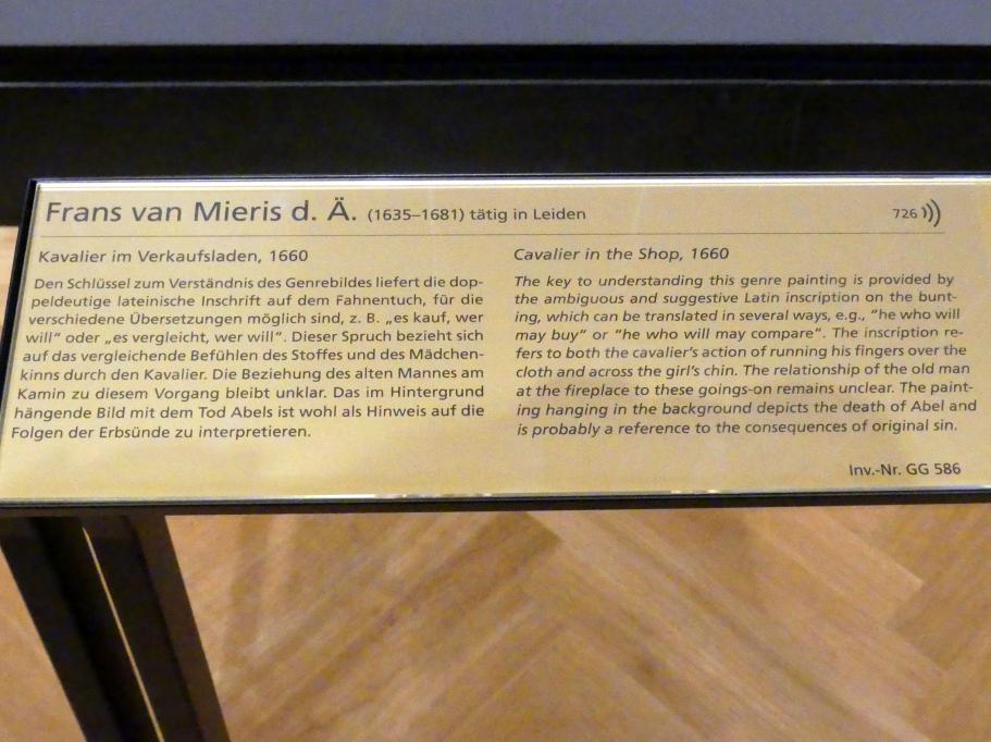Frans van Mieris der Ältere (1657–1678), Kavalier im Verkaufsladen, Wien, Kunsthistorisches Museum, Kabinett 19, 1660, Bild 2/2