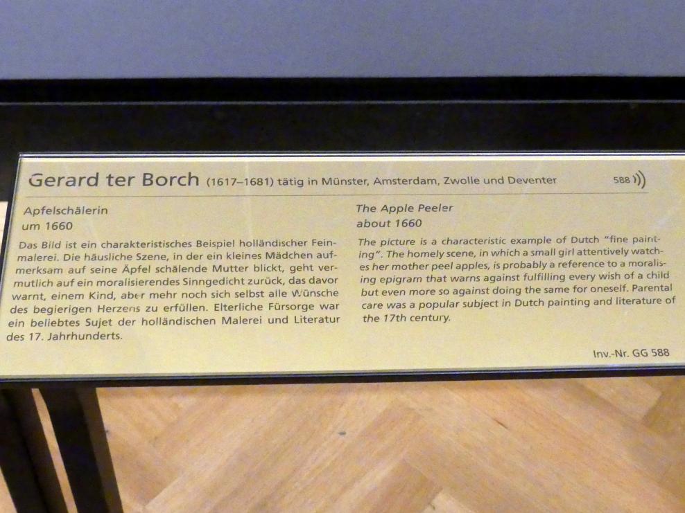 Gerard ter Borch (1635–1675), Apfelschälerin, Wien, Kunsthistorisches Museum, Kabinett 19, um 1660, Bild 2/2