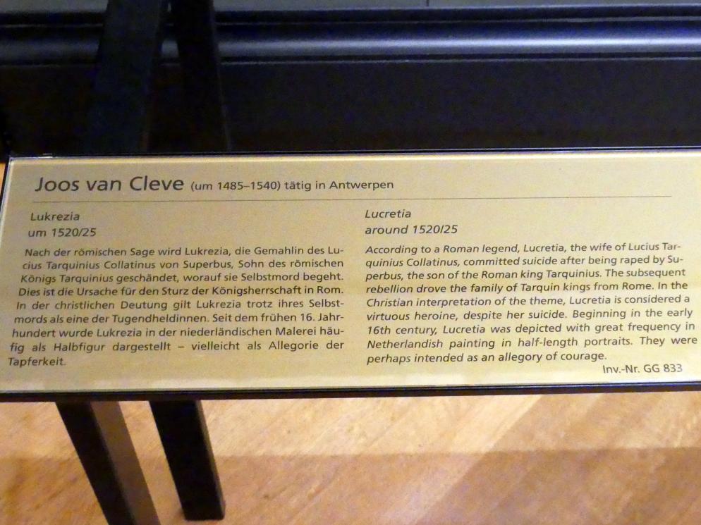 Joos van Cleve (Joos van der Beke) (1507–1538), Lukrezia, Wien, Kunsthistorisches Museum, Kabinett 21, um 1520–1525, Bild 2/2