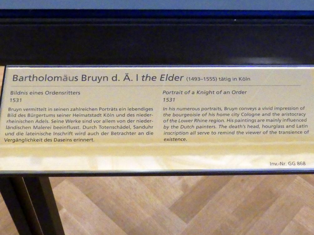 Bartholomäus Bruyn der Ältere (1513–1546), Bildnis eines Ordensritters, Wien, Kunsthistorisches Museum, Kabinett 22, 1531, Bild 2/2