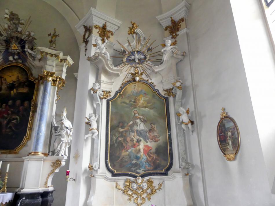 Antonio Giuseppe Bossi (1747), Hochaltar und beide Seitenaltäre, Gaibach, Pfarrkirche zur Heiligsten Dreifaltigkeit, 1747–1748, Bild 3/5