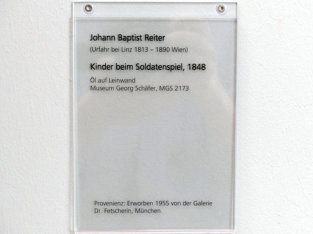 Johann Baptist Reiter (1848), Kinder beim Soldatenspiel, Schweinfurt, Museum Georg Schäfer, Saal 15, 1848, Bild 2/2