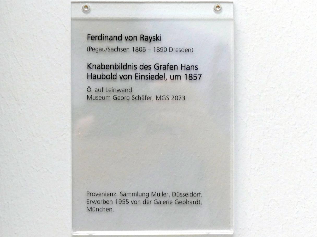 Ferdinand von Rayski (1837–1875), Knabenbildnis des Grafen Hans Haubold von Einsiedel, Schweinfurt, Museum Georg Schäfer, Saal 15, um 1857, Bild 2/2