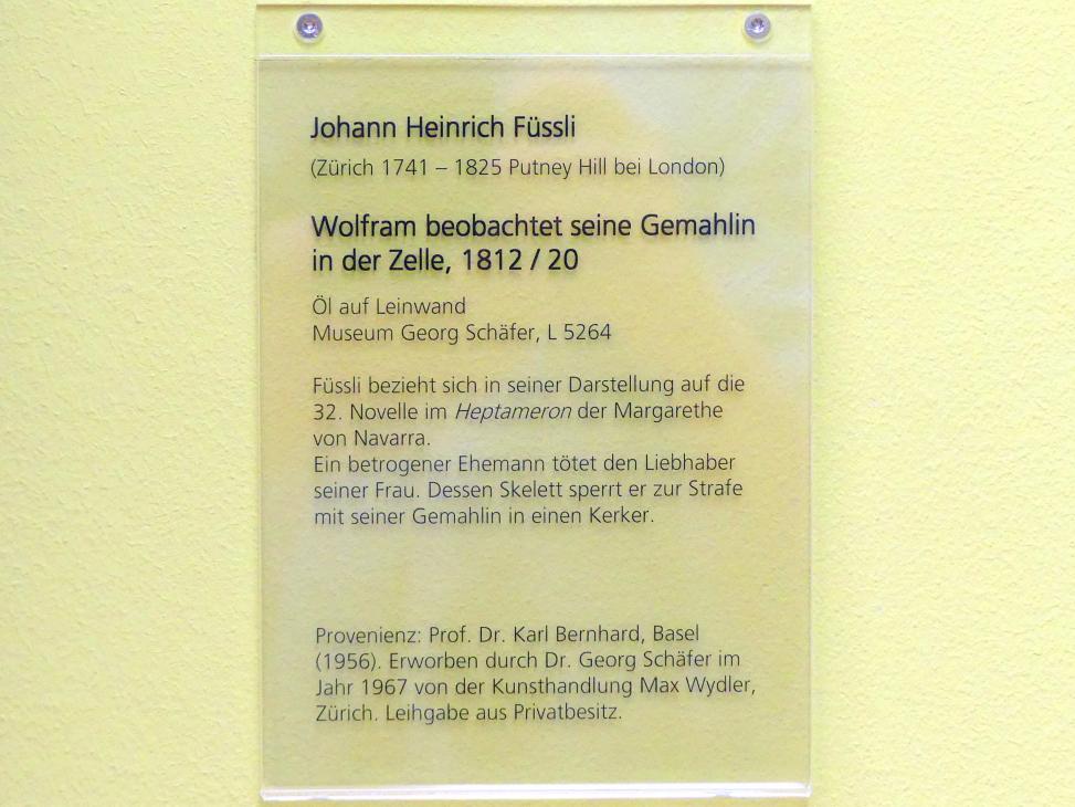 Johann Heinrich Füssli (1782–1816), Wolfram beobachtet seine Gemahlin in der Zelle, Schweinfurt, Museum Georg Schäfer, Saal 16, um 1812–1820, Bild 2/2