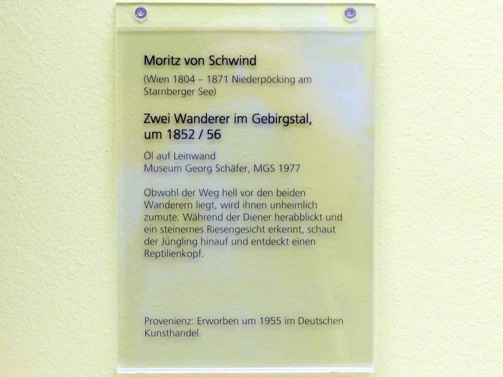 Moritz von Schwind (1836–1865), Zwei Wanderer im Gebirgstal, Schweinfurt, Museum Georg Schäfer, Saal 16, um 1852–1856, Bild 2/2