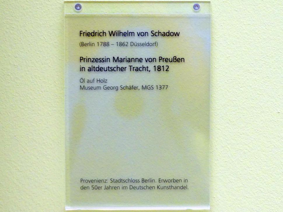 Friedrich Wilhelm von Schadow (1812–1831), Prinzessin Marianne von Preußen in altdeutscher Tracht, Schweinfurt, Museum Georg Schäfer, Saal 16, 1812, Bild 2/2