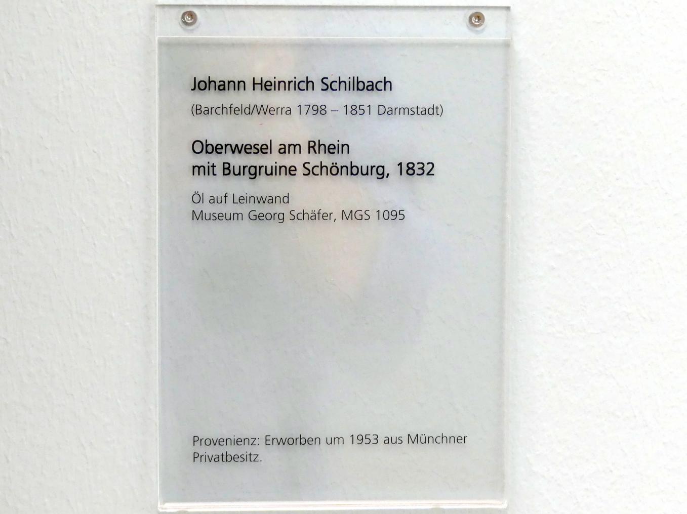 Johann Heinrich Schilbach (1827–1839), Oberwesel am Rhein mit Burgruine Schönburg, Schweinfurt, Museum Georg Schäfer, Saal 17, 1832, Bild 2/2