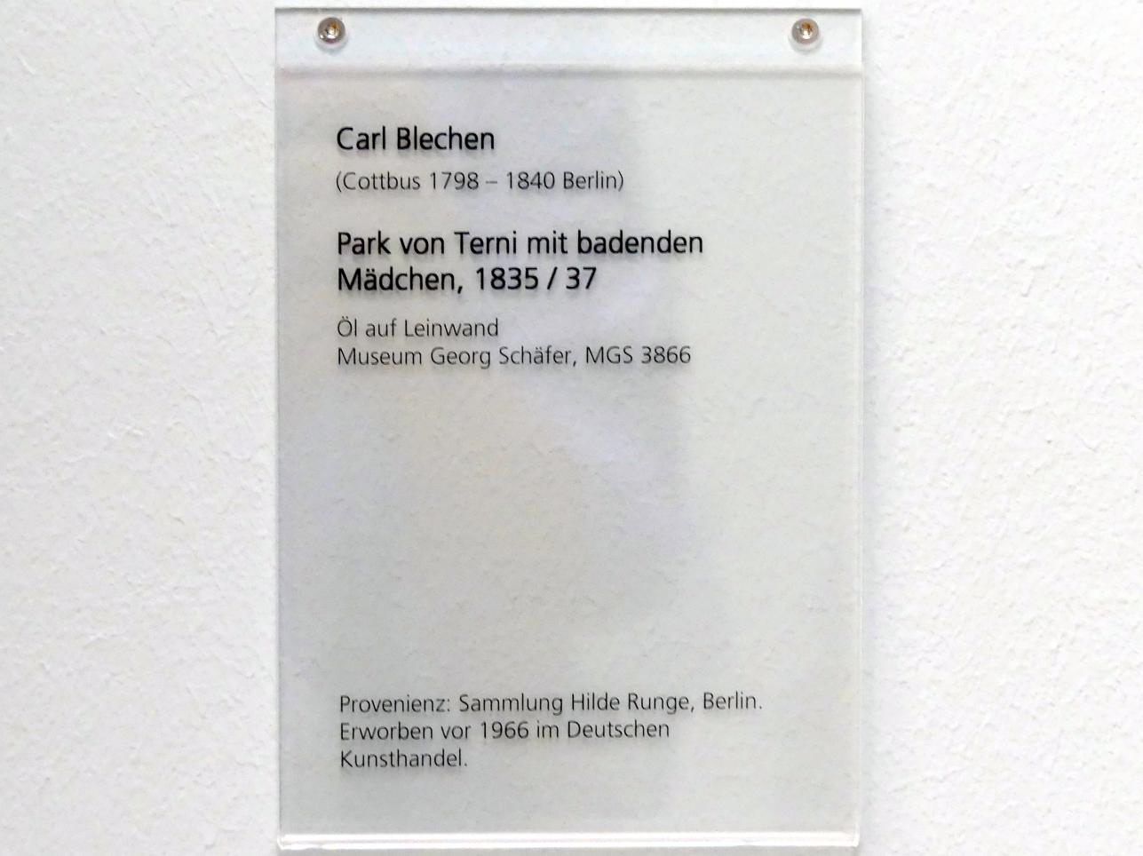 Carl Blechen (1822–1837), Park von Terni mit badenden Mädchen, Schweinfurt, Museum Georg Schäfer, Saal 17, um 1835–1837, Bild 2/2
