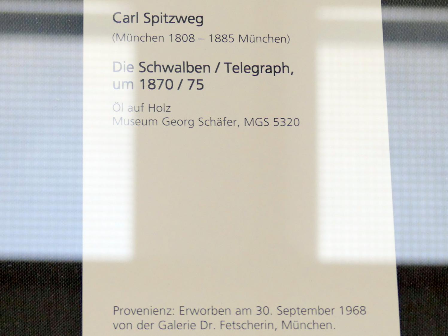 Carl Spitzweg (1835–1880), Die Schwalben / Telegraph, Schweinfurt, Museum Georg Schäfer, Saal 5, um 1870–1875, Bild 3/3