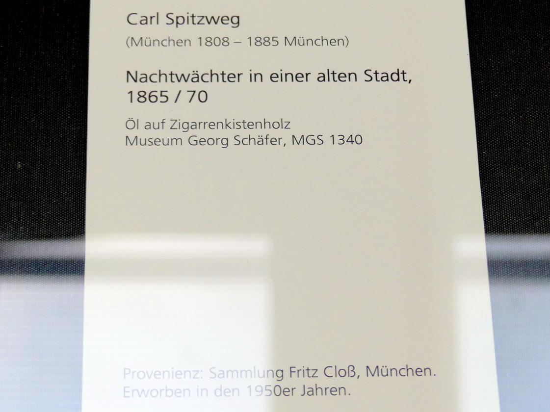 Carl Spitzweg (1835–1880), Nachtwächter in einer alten Stadt, Schweinfurt, Museum Georg Schäfer, Saal 5, um 1865–1870, Bild 2/2