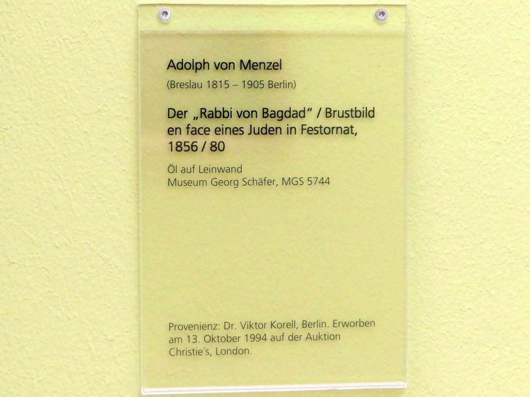 Adolph von Menzel (1844–1888), Der "Rabbi von Bagdad" / Brustbild en face eines Juden in Festornat, Schweinfurt, Museum Georg Schäfer, Saal 7, um 1856–1880, Bild 2/2