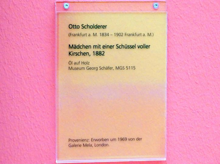Otto Scholderer (1861–1882), Mädchen mit einer Schüssel voller Kirschen, Schweinfurt, Museum Georg Schäfer, Saal 8, 1882, Bild 2/2