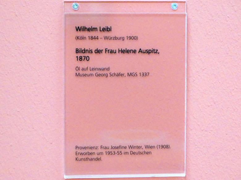 Wilhelm Leibl (1864–1898), Bildnis der Frau Helene Auspitz, Schweinfurt, Museum Georg Schäfer, Saal 8, 1870, Bild 2/2