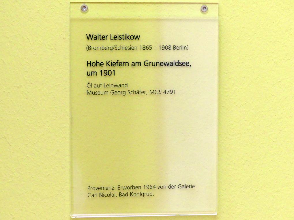 Walter Leistikow (1889–1903), Hohe Kiefern am Grunewaldsee, Schweinfurt, Museum Georg Schäfer, Saal 9, um 1901, Bild 2/2