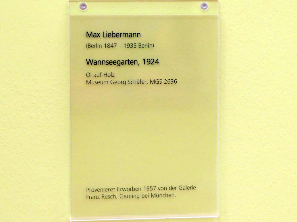 Max Liebermann (1872–1929), Wannseegarten, Schweinfurt, Museum Georg Schäfer, Saal 9, 1924, Bild 2/2