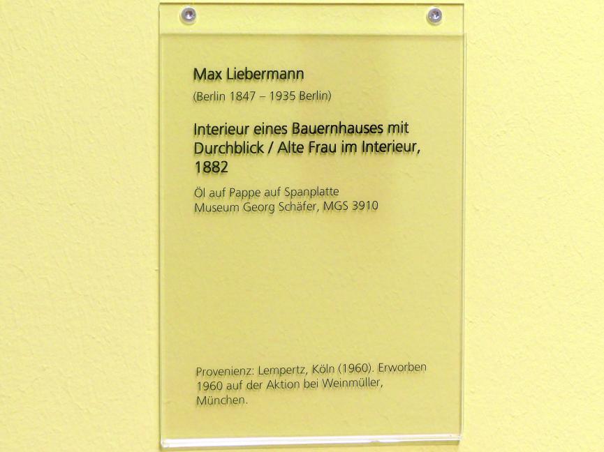 Max Liebermann (1872–1929), Interieur eines Bauernhauses mit Durchblick / Alte Frau im Interieur, Schweinfurt, Museum Georg Schäfer, Saal 9, 1882, Bild 2/2